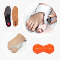 Набір при Халлюс вальгусі: вальгусна шина, бандаж гелевий з перегородкою, тренажер, ортопедичні устілки, масажний м'яч 16x16 см