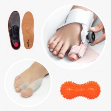 Набір при Халлюс вальгусі: вальгусна шина, бандаж гелевий з перегородкою, тренажер, ортопедичні устілки, масажний м'яч 16x16 см